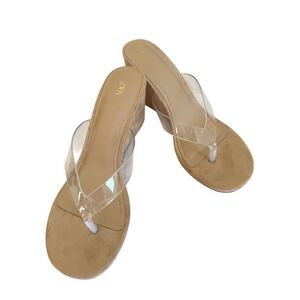 Zara Clear Vinyl Thong Wedge Sandals Nude Y2K Minimalist Size 39 US 8